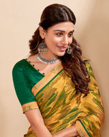 Vishal Prints Light Mustard Printed Chiffon Saree With Fancy Border