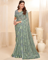 Vishal Prints Mist Green Printed Chiffon Saree With Fancy Border