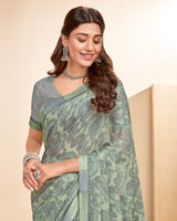 Vishal Prints Mist Green Printed Chiffon Saree With Fancy Border