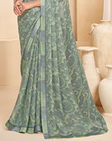 Vishal Prints Mist Green Printed Chiffon Saree With Fancy Border