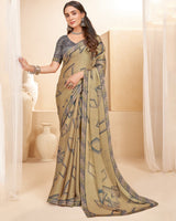 Vishal Prints Fawn Printed Chiffon Saree With Fancy Border