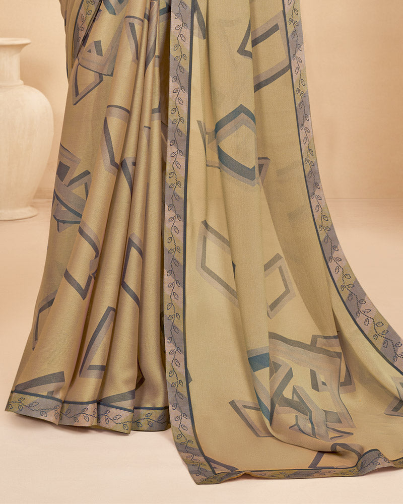 Vishal Prints Fawn Printed Chiffon Saree With Fancy Border