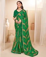 Vishal Prints Dark Green Printed Chiffon Saree With Fancy Border