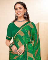 Vishal Prints Dark Green Printed Chiffon Saree With Fancy Border