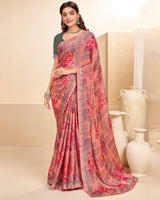 Vishal Prints Peach Printed Chiffon Saree With Fancy Border