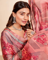 Vishal Prints Peach Printed Chiffon Saree With Fancy Border