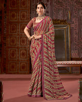 Vishal Prints Blush Pink Printed Fancy Chiffon Saree With Border