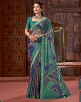 Vishal Prints Rama Green Printed Fancy Chiffon Saree With Border