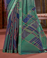Vishal Prints Rama Green Printed Fancy Chiffon Saree With Border