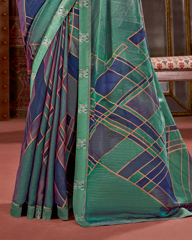 Vishal Prints Rama Green Printed Fancy Chiffon Saree With Border