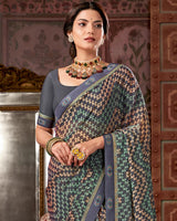 Vishal Prints Cool Grey Printed Fancy Chiffon Saree With Border