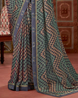 Vishal Prints Cool Grey Printed Fancy Chiffon Saree With Border