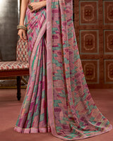 Vishal Prints Dusty Pink Printed Fancy Chiffon Saree With Border