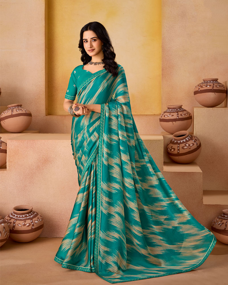 Vishal Prints Surfie Green Printed Fancy Chiffon Saree With Border