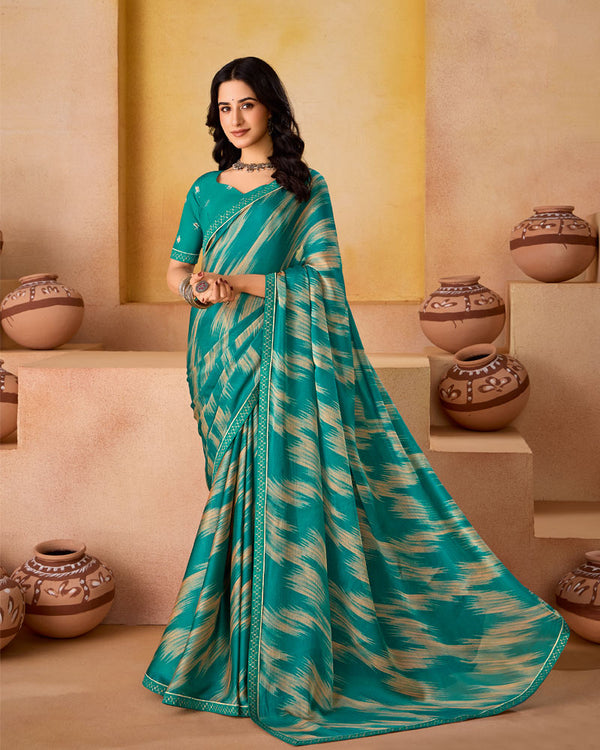 Vishal Prints Surfie Green Printed Fancy Chiffon Saree With Border