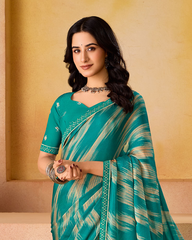 Vishal Prints Surfie Green Printed Fancy Chiffon Saree With Border
