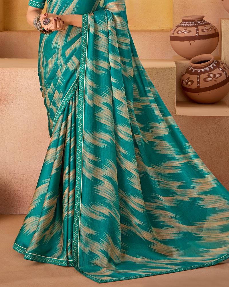 Vishal Prints Surfie Green Printed Fancy Chiffon Saree With Border
