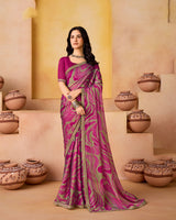 Vishal Prints Dark Fuchsia Printed Fancy Chiffon Saree With Border