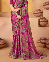 Vishal Prints Dark Fuchsia Printed Fancy Chiffon Saree With Border