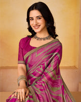 Vishal Prints Dark Fuchsia Printed Fancy Chiffon Saree With Border