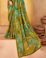 Vishal Prints Mustard Brown Printed Fancy Chiffon Saree With Border