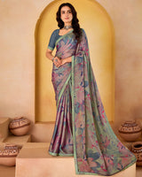 Vishal Prints Greyish Pink Printed Fancy Chiffon Saree With Border