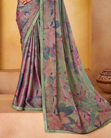 Vishal Prints Greyish Pink Printed Fancy Chiffon Saree With Border