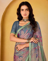 Vishal Prints Greyish Pink Printed Fancy Chiffon Saree With Border