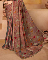 Vishal Prints French Beige And Brick Red Printed Fancy Chiffon Saree With Border