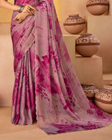 Vishal Prints Dusty Pink Printed Fancy Chiffon Saree With Cut Work Border