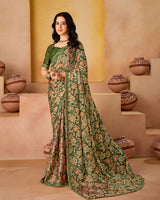 Vishal Prints Lunar Green Printed Fancy Chiffon Saree With Border