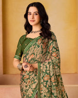 Vishal Prints Lunar Green Printed Fancy Chiffon Saree With Border