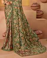 Vishal Prints Lunar Green Printed Fancy Chiffon Saree With Border