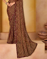 Vishal Prints Reddish Brown Printed Fancy Chiffon Saree With Border