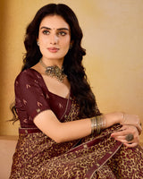 Vishal Prints Reddish Brown Printed Fancy Chiffon Saree With Border