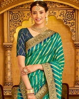 Vishal Prints Dark Turquoise Blue Tissue Weaving Saree With Stone Work And Tassel
