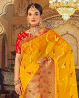 Vishal Prints Dark Yellow Tissue Weaving Saree With Stone Work And Tassel