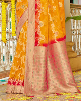 Vishal Prints Yellowish Orange Organza Zari Weaving Saree With Diamond Work And Tassel