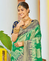 Vishal Prints Jade Green Organza Zari Weaving Saree With Diamond Work And Tassel