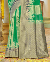 Vishal Prints Jade Green Organza Zari Weaving Saree With Diamond Work And Tassel