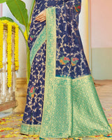 Vishal Prints Navy Blue Organza Zari Weaving Saree With Diamond Work And Tassel