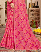 Vishal Prints Rosy Pink Printed Brasso Saree With Fancy Border