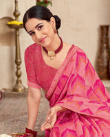 Vishal Prints Rosy Pink Printed Brasso Saree With Fancy Border