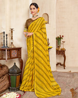 Vishal Prints Dark Yellow Printed Brasso Saree With Fancy Border