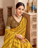 Vishal Prints Dark Yellow Printed Brasso Saree With Fancy Border