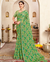 Vishal Prints Moss Green Printed Brasso Saree With Fancy Border
