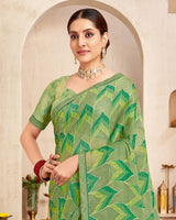 Vishal Prints Moss Green Printed Brasso Saree With Fancy Border