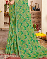 Vishal Prints Moss Green Printed Brasso Saree With Fancy Border