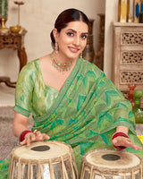 Vishal Prints Moss Green Printed Brasso Saree With Fancy Border