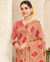 Vishal Prints Persian Orange Printed Brasso Saree With Fancy Border